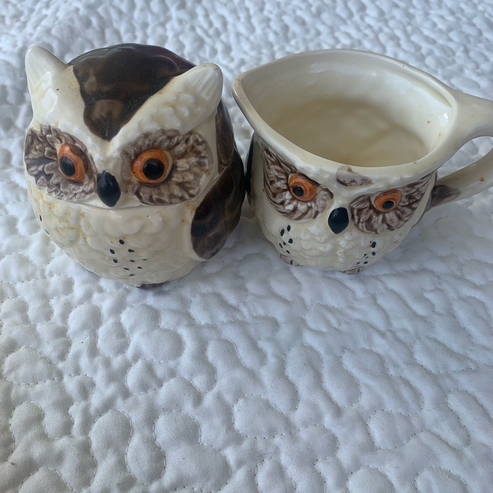 Ceramic Owl Tableware Set spoon, rest, toothpick holder, cream& sugar with lid. - Picture 10 of 10